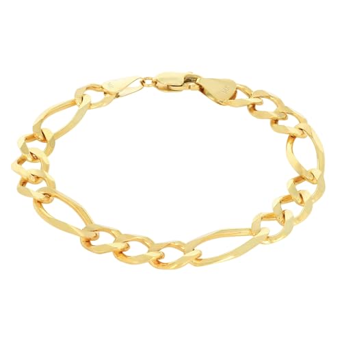 Nuragold 14k Real Yellow Gold Solid Figaro Link 8mm Thick Chain Bracelet (7
