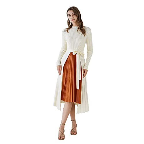 CHICWISH Women's Cream Front Pleats Splicing...
