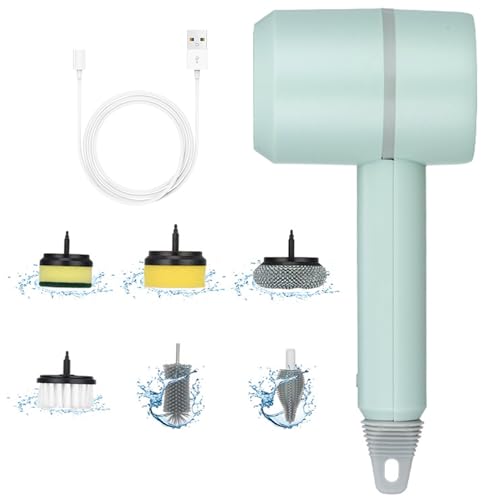 Meyrwoy Dish Buddy Dish Gun for Washing Dishes Electric Scrub Brush Electric Dish Scrubber with 6 Replaceable Brush Heads Handheld Kitchen Brushes for Dishes Kitchen Cleaning Brushes