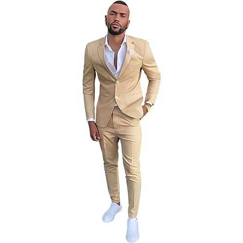 Linen Suit for Men Wedding Tuxedo Slim Fit Peak Lapel 2 Piece Groomsmen Prom Suit Blazer Pants Set