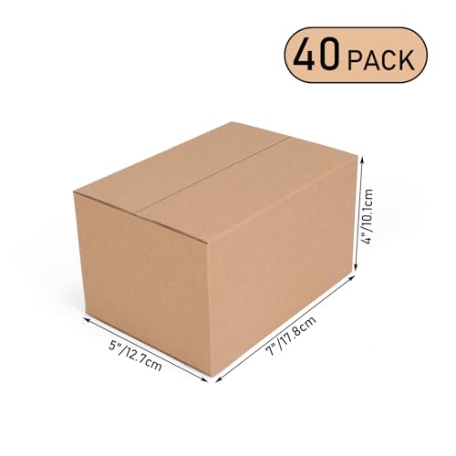 Image of 7x5x4 Shipping Boxes Set of 40, Brown Kraft Corrugated Cardboard Boxes Mailers for Small Bussiness Packaging