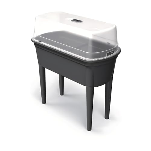 Kreher® Hochbeet, Anzuchtbeet, Gemüsebeet, Pflanzkasten mit Füßen und Haube aus Kunststoff in Anthrazit. Maße: 77,5 x 37,8 x 82 cm! (1)
