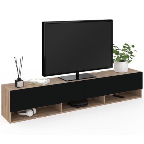 IDMarket - Meuble TV 180 cm Suspendu Elio 2 Portes avec étagère Bois et Noir