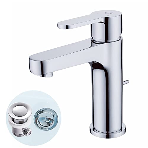 CECIPA Robinet Salle Bain avec Tirette de Vidage Robinet Lavabo avec Aérateur Amovible et Anti-calcaire Mitigeur Lavabo Chaude et Froide Réglable Mitigeur Salle Bain en Laiton et Inox Cover