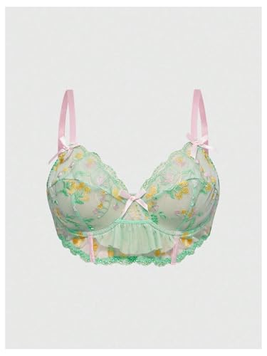 Image of MakeMeChic Women's Plus Size Lingerie Sets Contrast Lace Cut Out Wireless Bra and Panty Set