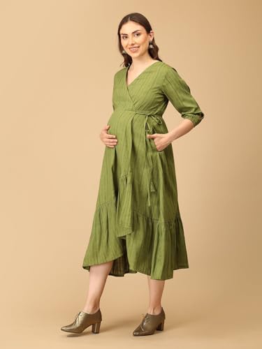 Image of The Mom Store Maternity and Nursing Wrap Dress for New Mom | Pre and Post Pregnancy Wear for Womens | Trendy Stylish Printed Friendly Dresses for Women | Comfortable