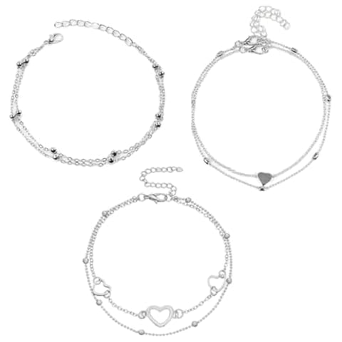 Dszemie Heart Pendant Silver Anklets Set Cover