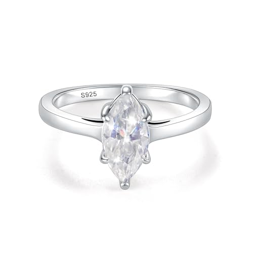 Gem's Beauty Engagement Rings for Women – 1CT Marquise Cut Moissanite Wedding Ring in 925 Silver Plated With 14k Gold Promise Anniversary Ring Gift (7)