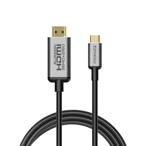 PROMATE USB C to HDMI Cable Adapter, Type-C to High-Speed HDMI 1.8m Cable (Thunderbolt 3 Compatible) with 4K 60Hz UHD Support and Rust Preventive Connectors, Promate HDLink-60H