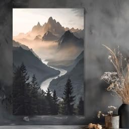 Peinture paysage de montagne pour café et déco de bar cosy chaleureux