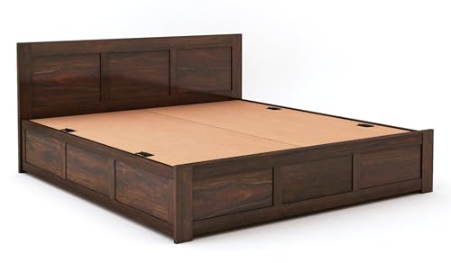 Image of STRATA FURNITURE Sheesham Wood Queen Size Bed with Box Storage Double Cot Wooden Palang for Bedroom Living Room Furniture (Walnut Finish)