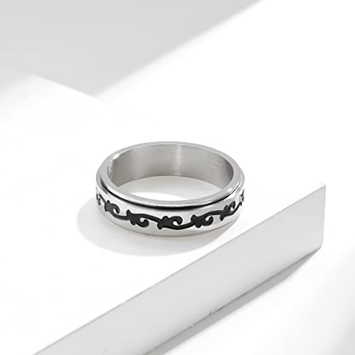 Unisex Stainless Steel Creative Vine Flower Pattern Rotatable Fidget Ring Wedding Band3