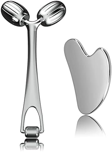 Face Massager, Metal Face Roller Gua Sha Massage Tool for Face Neck Eye Body Skin Care, Facial Roller for Women