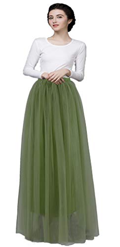 Women Long Tulle Skirt Dress Floor Length for Wedding Bridal Bridesmaids High Waisted Maxi Tutu Party Dress (Grass Green, Waist:65-95cm)