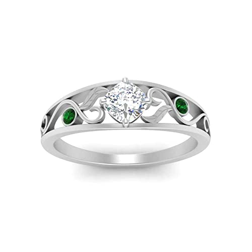 Image of Choose Your Gemstone Nature Inspired Compass Point Ring 925 Sterling Silver Cushion Shape Side Stone Engagement Rings Lightweight Office Wear Everyday Gift Jewelry US Size 4 to 12