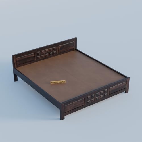 Image of Solid Sheesham Wood Queen Size Bed Without Storage | Double Bed Cot for Bedroom | Palang Double Bed for Hotels | Wooden Double cot for Living Room | Rosewood, Walnut Finish