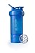 BlenderBottle ProStak Protein Shaker mit BlenderBall mit 2 Container 150 ml und 100 ml, 1 Pillenfach, optimal für Eiweiß, Diät und Fitness Shakes, skaliert bis 450ml, cyan blau (650ml)