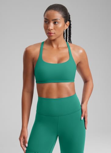 Image of CRZ YOGA Naked Feeling Criss-Cross Sports Bra | Light Support, Removable Pads, Yoga, Sleek, Strappy Back, Scoop Neck, for Women