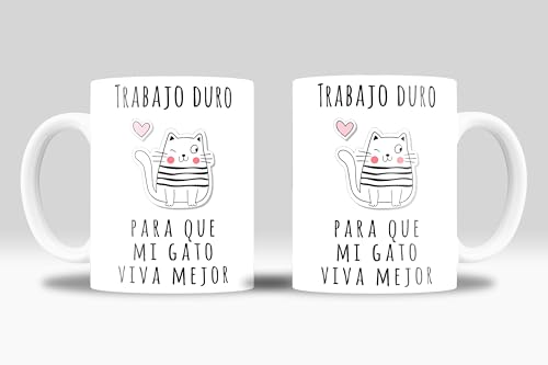 newseny Grappige mok met kattenrand, set: werk hard werk om mijn kat beter te laten leven. Grappige kattenbeker, 350 ml, sarcastische humor (hard werken om mijn kat beter te laten leven)