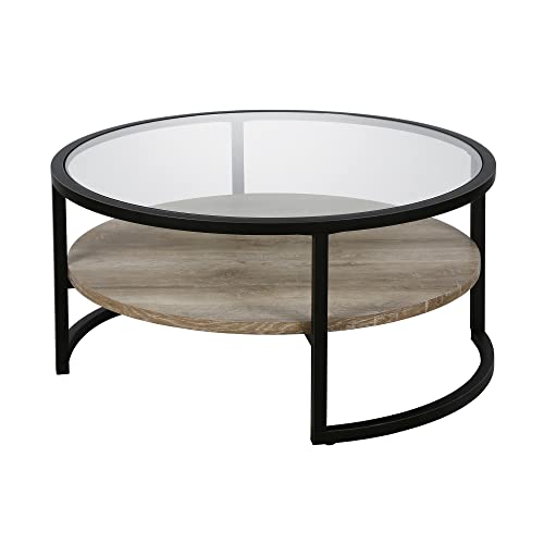 Winston 34.75'' Wide Round Coffee Table in Blackened Bronze/Limed Oak - Image 7