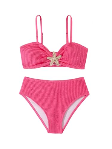 Image of RoseSeek Girl's 2 Piece Padded Bathing Suit Wireless Starfish Swimsuit Spaghetti Strap Vacation Beachwear Set
