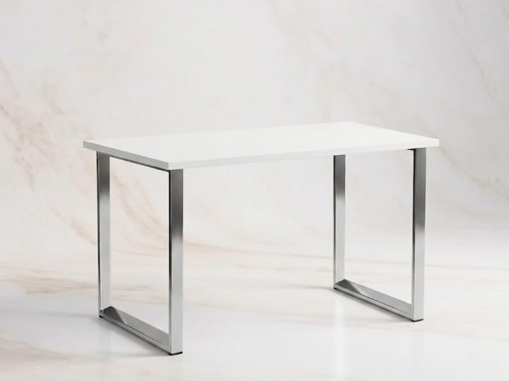 Image of Modern Engineered Wood Study Table with Metal Frame - Office & Home Desk Pack of 1 (White)