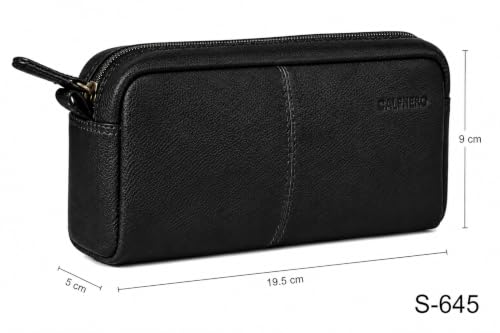 Image of Calfnero Genuine Leather Toiletry Bag for Men & Women | Premium Leather Travel-Pouch | Toiletry Organizer | Cosmetic & Shaving Kit Bag | Unisex Travel Dopp Kit (Black)