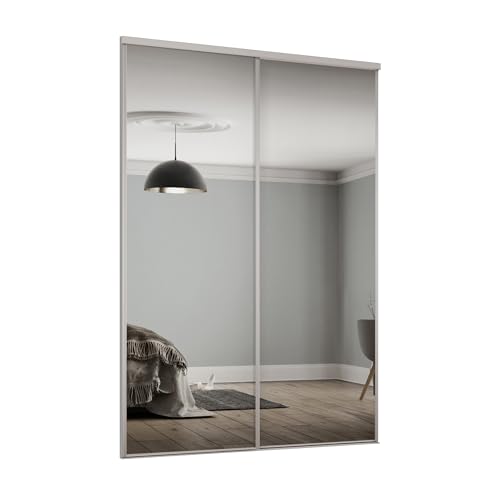 Image of SPACEPRO Heritage Sliding Mirror Wardrobe Doors – Modern 2 door Sliding Mirror Wardrobe, Dove Grey Finish, Full Length Mirror Sliding Door Kit with Track, Ideal for 2260mm x 1793mm opening size