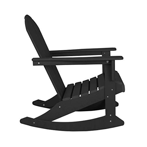 Westintrends Malibu Black Rocking Chair Outdoor, All Weather Resistant Poly Lumber Classic Porch Rocker Chair, 350 Lbs Support Patio Lawn Plastic Adirondack Chair #TOP6