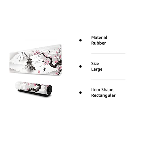 Japanese Cherry Blossom White Gaming Mouse Pad Xl, Extended Large Mouse Mat Desk Pad, Stitched Edges Mousepad, Long Nonslip Rubber Base Mice Pad, 31.5 X 11.8 Inch #TOP5
