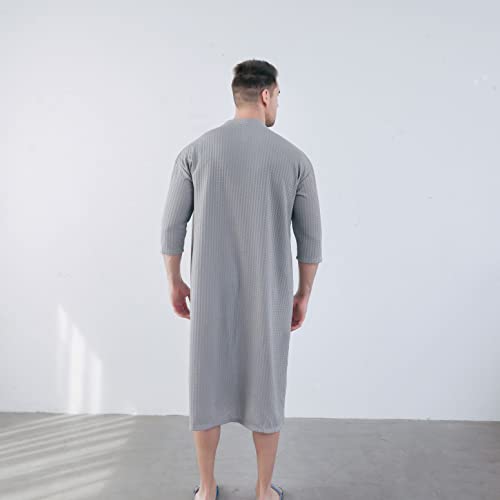 Jinda Men's Soft Robe Button Down House Coat Nightgown Summer V Neck Comfy 3/4 Sleeve Housecoat Sleep Shirt2