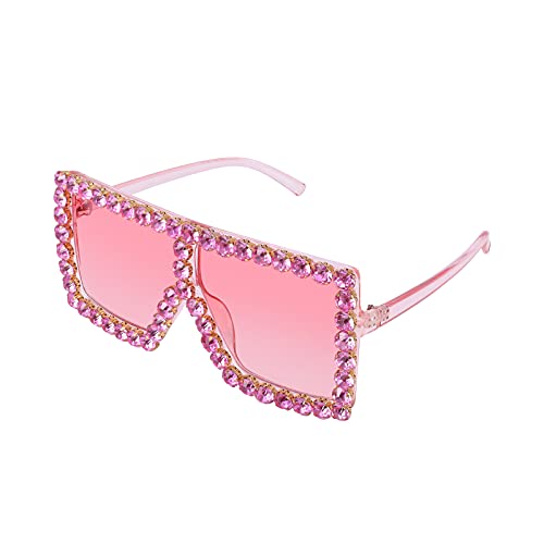 FEISEDY Oversized Sparkling Crystal Sunglasses Disco Diamond Flat Top Fashion Square Large Shades B2782
