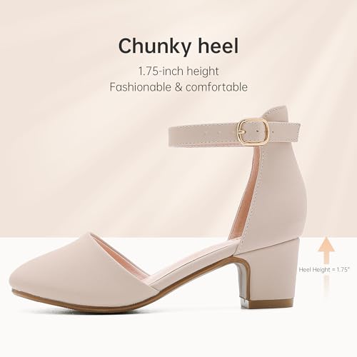 Girls Dress Shoes Closed Toe Chunky High Heels Ankle Strap Wedding Party Pump Shoes - Image 6