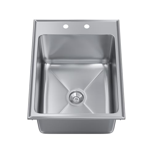 Image of Stainless Steel 1 Compartment Drop-In Sink. Bowl 14 in. x 16 in. x 10 in. No Faucet