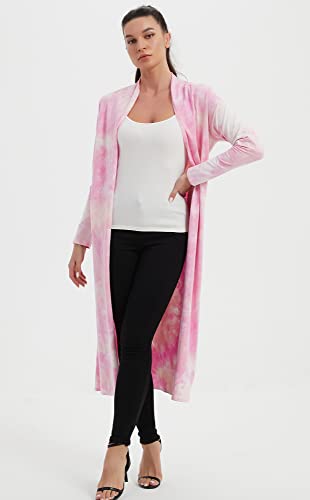 Image of Women's Floor Length Drape Sweater Cardigan -Lightweight Long Sleeve Open Front Maxi Duster with Pockets