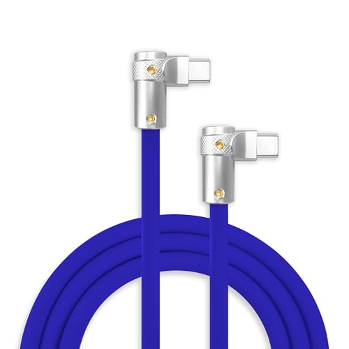 chubbycable FlexElbow 90 Degree 240W Fast Charging Cable Right Angle USB C Cable Silicone Charging Cord Compatible with iPhone 17-15 Series iPad, Dark Blue, Double Elbow Type C to Type C, 0.32FT