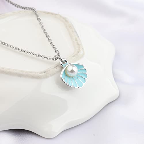 Bnql Seashell Pendant Necklace Beach Lover Gifts Scallop Necklace Enamel Blue Seashell Jewelry For Women Girls #TOP3