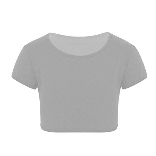 Image of Loxdonz Girls Basic Dance Crop Top Kids Plain Short Sleeve Crop T-Shirt Tees Top