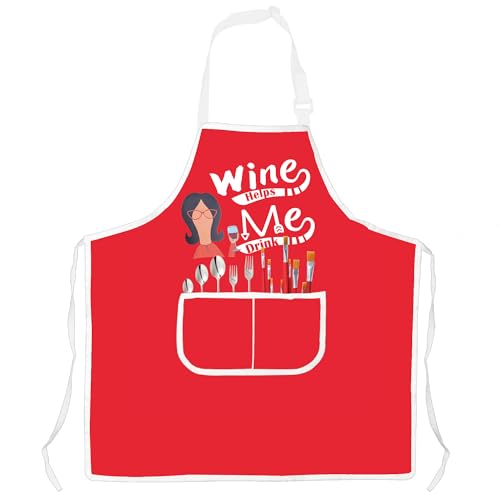 AKTAP Burgers TV Show Merchandise Wine Helps Me Drink Adjustable Apron Belcher Family Inspired Chef Aprons Bartender Gifts (AP Wine Helps Apron-HT2)