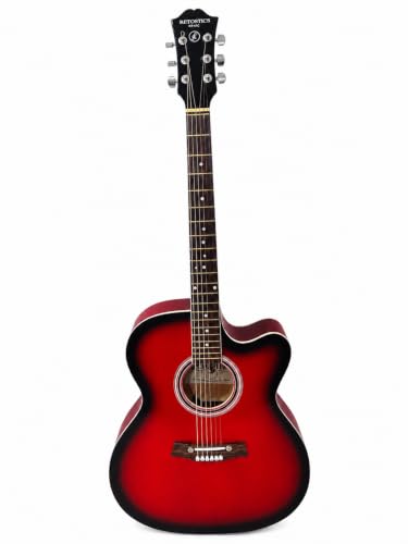 Image of KETOSTICS Acoustic Guitar combo KT-41C,41-inch Cutaway Truss Rod with padded bag,string set,belt and 5 plactrums,rosewood,copper Strings,for Beginners & Intermediate Players Musical Instrument (RED)