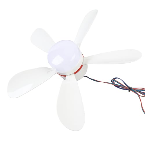 Hiraith Ventilador de Techo Portátil de 12 V con Luz LED, Ahorro de Energía, Iluminación Brillante, Flujo de Aire Fuerte, 16.5 Pulgadas para Acampar, Pesca, Uso en Interiores y
