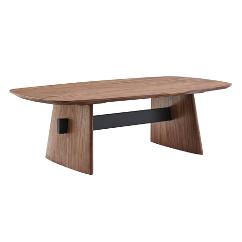 Image of Euro Style Folke 51 inch Coffee Table | Modern Industrial Accent | Functional Center Table for Living Room, Lounge, Home Office, or Hospitality | Walnut Finish with Matte Black Steel Cross Bar