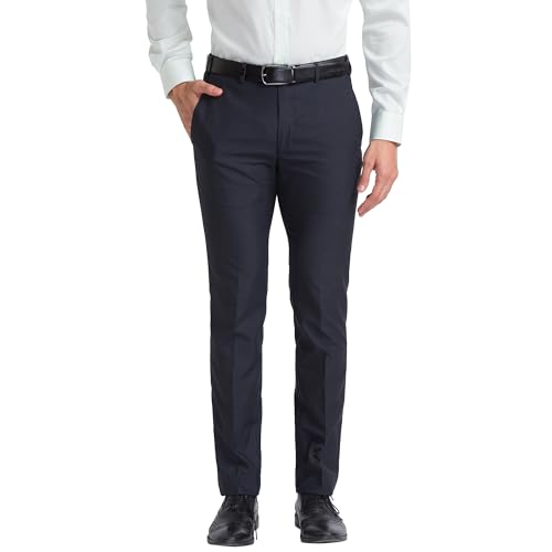 Image of Park Avenue Men's Polyviscose Blend Structure Pattern Super Slim Fit Flat Front Formal Trouser