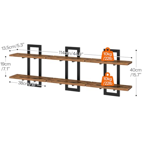 Image of HOOBRO Floating Shelves, 15 Inch Wall Shelf Set of 3, Wall Mounted Storage Shelves 2-Tier, Hanging Bathroom Shelves, for Living Room, Bedroom, Bathroom, Kitchen, Rustic Brown and Black BF32BJP301