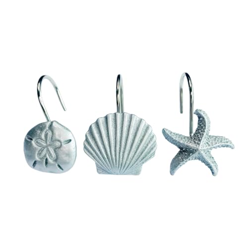 Twofishes Silver Starfish Shower Curtain Hooks S/12 Silver Seashell Shower Curtain Rings Pack of 12 Home Fashion Decorative Rust Proof Sea Anemone Shower Curtain Hooks Set of 12 by Twofishes - Used condition - Image 4