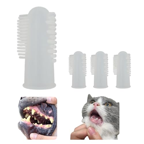 Quivire Cat & Dog Finger Toothbrush, 4-Pack Soft Silicone Dental Brush for Puppy and Kitten Teeth Cleaning, Extra Thick Pet Toothbrush with Dual-Head Design for Gentle Care