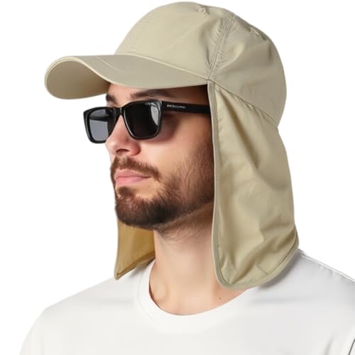 EINSKEY Gorra de béisbol unisex con solapa para el cuello, impermeable, plegable, para golf, jardín, safari, senderismo, pesca, correr, Beige, talla única
