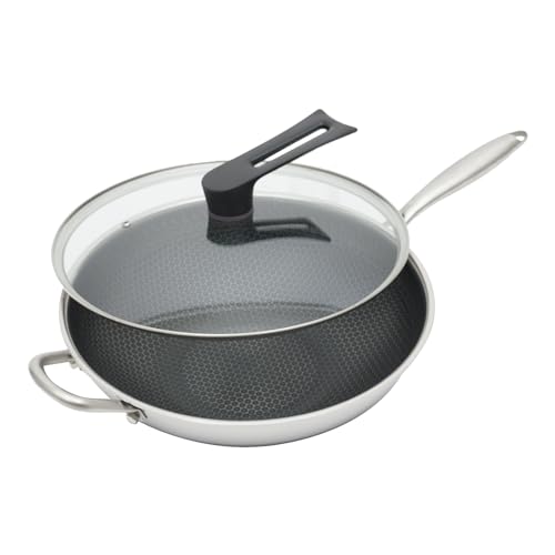 Wok de acero inoxidable de 13.4 pulgadas con tapa y espátula
