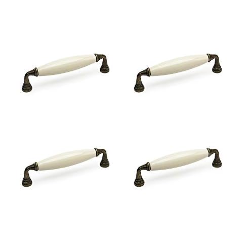 4 Un. TIRADOR Asa Mueble Porcelana crema herraje bronce Cover