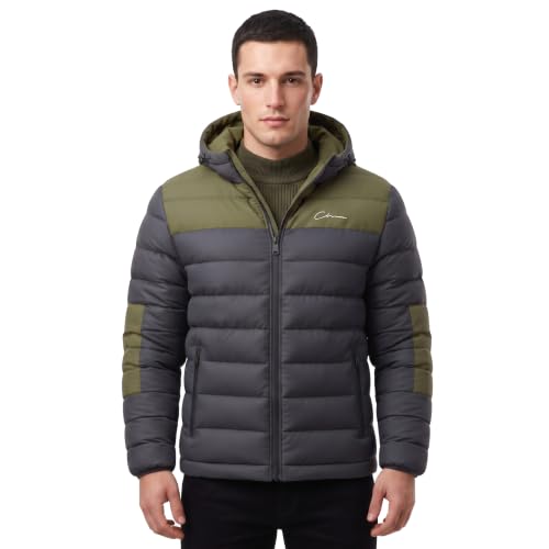 Image of Spindle Closure London Mens Hooded Padded Quilted Warm Winter Jacket Khaki Green Coat